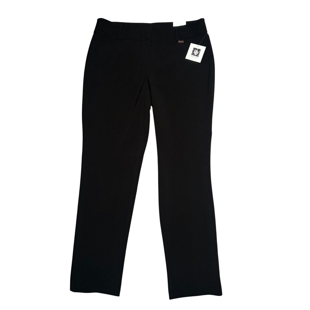 NWT Anne Klein Straight Leg Pants Black Trousers Stretch Women Size 10